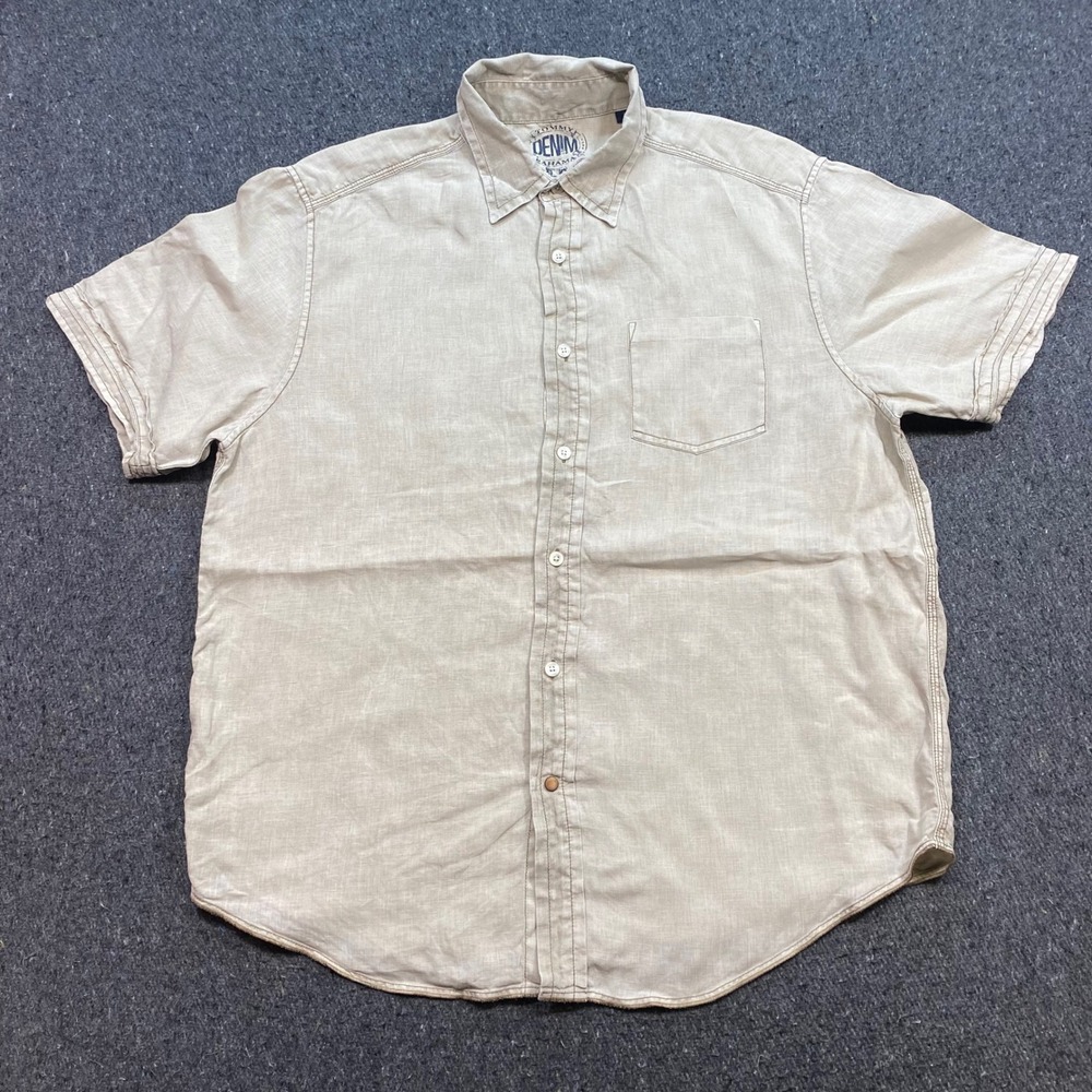 Tommy Bahama Shirt Sz XL Mens Tan Boho Linen Short Sleeve Button Down